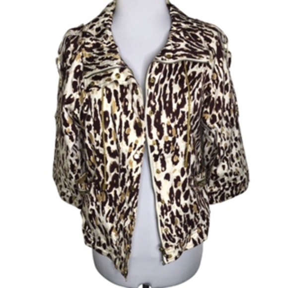 Just B Zip/Snap Drawstring Collar Animal Print Wide Sleeve Jacket Size L - Picture 1 of 11